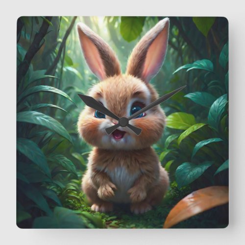Adorable Brown Bunny Rabbit in a Forest Nursery  Square Wall Clock