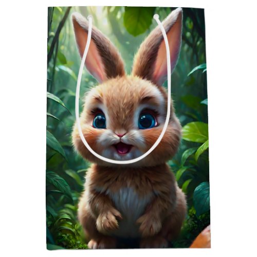 Adorable Brown Bunny Rabbit in Forest Baby Shower Medium Gift Bag