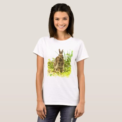 Adorable Brown Bunny Rabbit in Green Grass Shirt