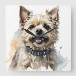 ADORABLE BROWN CAIRN TERRIER DOG SQUARE WALL CLOCK