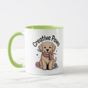 Adorable Brown Dog Artist Yarn Brush Creative Paws Mug
