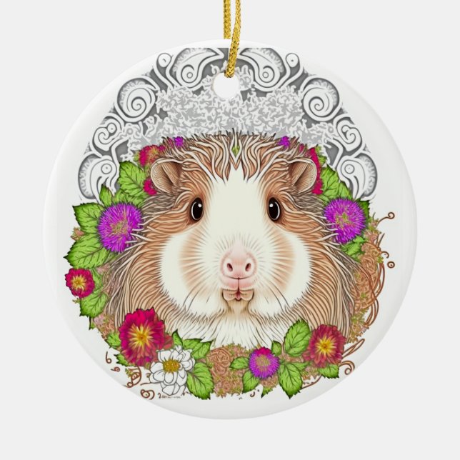 Adorable Brown Guinea Pig Ceramic Ornament (Front)