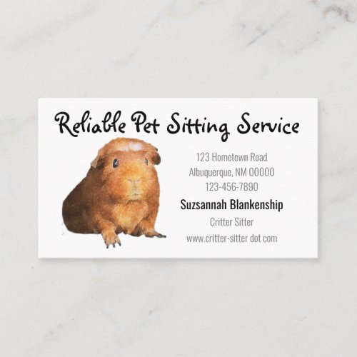 Adorable Brown Guinea Pig Photo Pet Sitter Business Card