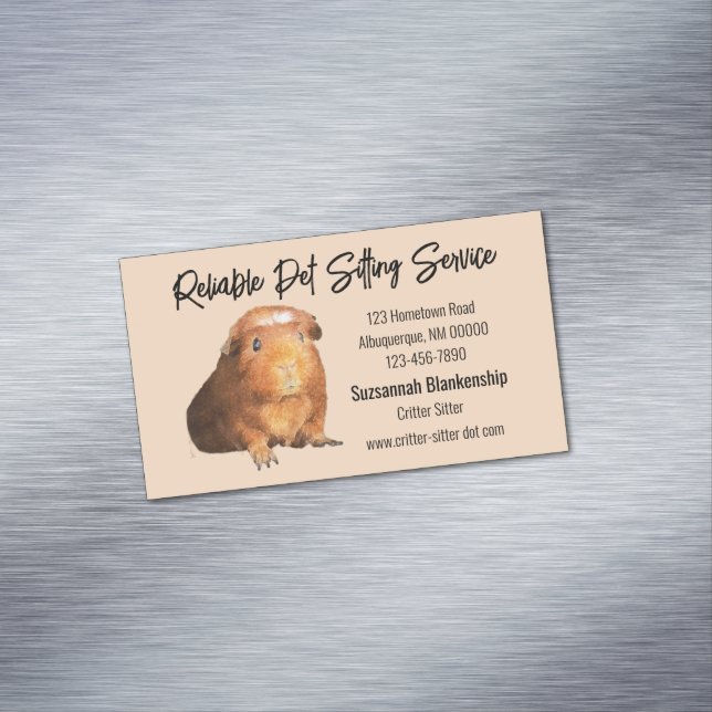 Adorable Brown Guinea Pig Photo Pet Sitter Business Card Magnet (In Situ)
