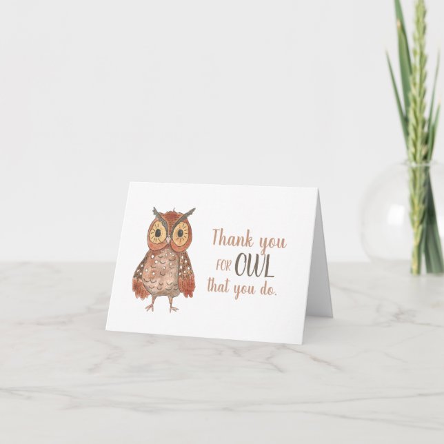 Adorable Brown Owl Thank You Appreciation (Front)