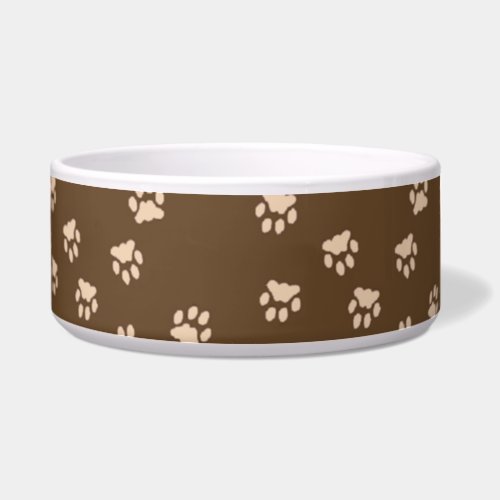 Adorable Brown Paw Printed Large Dog Bowl