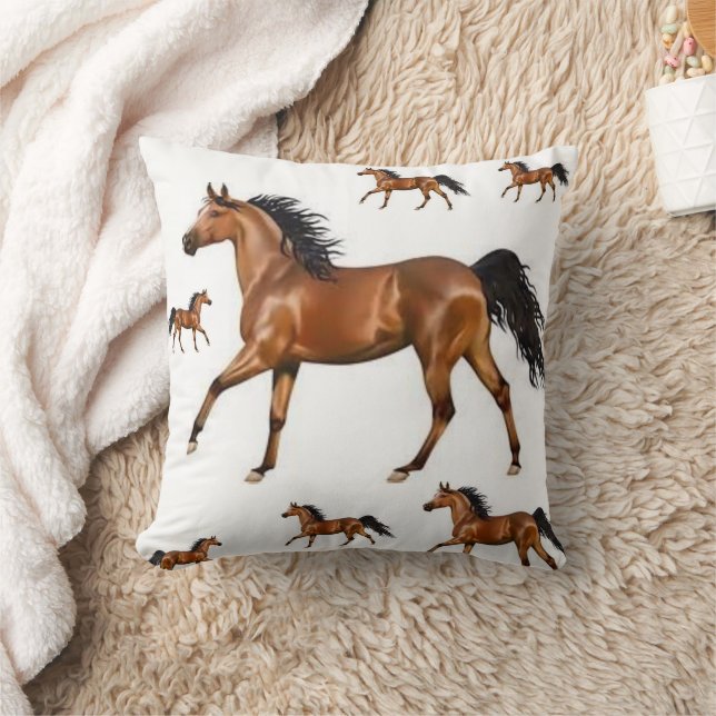 Adorable Brown Shinny Horse Throw Pillow  (Blanket)