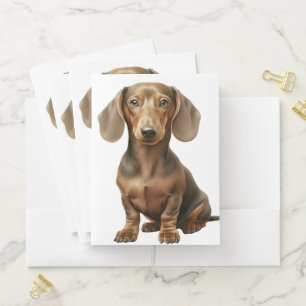 ADORABLE BROWN SHORT HAIRED DACHSHUND DOG POCKET FOLDER