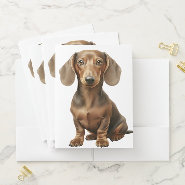 ADORABLE BROWN SHORT HAIRED DACHSHUND DOG POCKET FOLDER (In Situ)