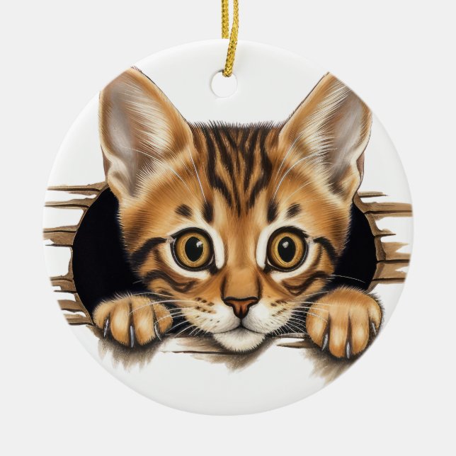 ADORABLE BROWN STRIPED TABBY KITTEN CERAMIC ORNAMENT (Front)