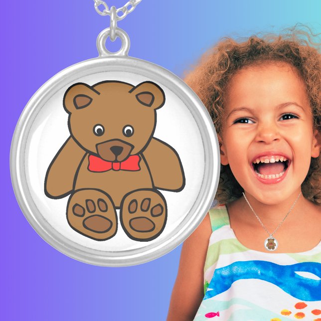 Adorable Brown Teddy Bear Cartoon Animal  Silver Plated Necklace (Creator Uploaded)