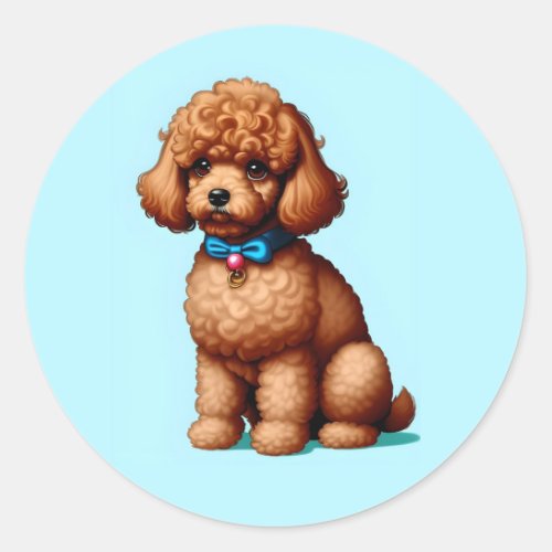 Adorable Brown Toy Poodle with Blue Background Classic Round Sticker