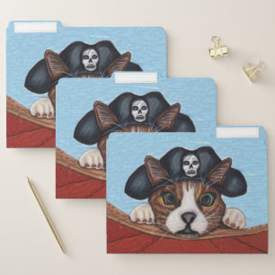 Adorable Brown White Pirate Cat on Red Boat File Folder