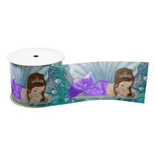 Adorable Brunette Mermaid Baby Shower Party Ribbon