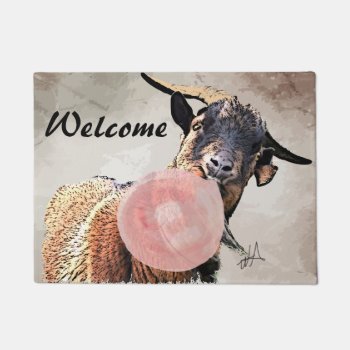 Adorable Bubblegum Billy Goat Welcome Doormat by getyergoat at Zazzle
