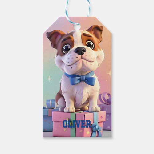 Adorable Bulldog Puppy Pastel Colors and Gifts Gift Tags