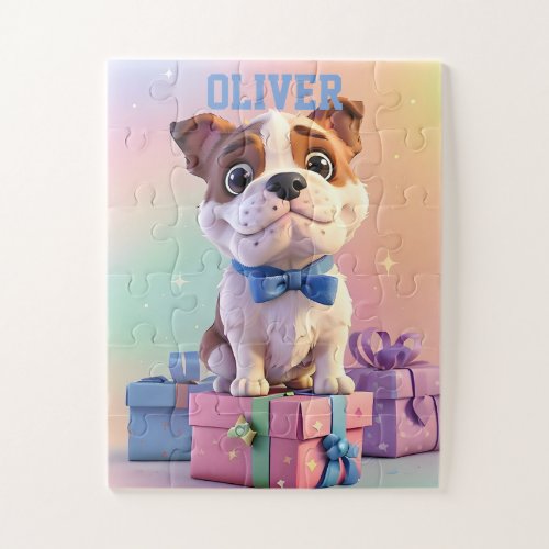 Adorable Bulldog Puppy Pastel Colors and Gifts Jigsaw Puzzle