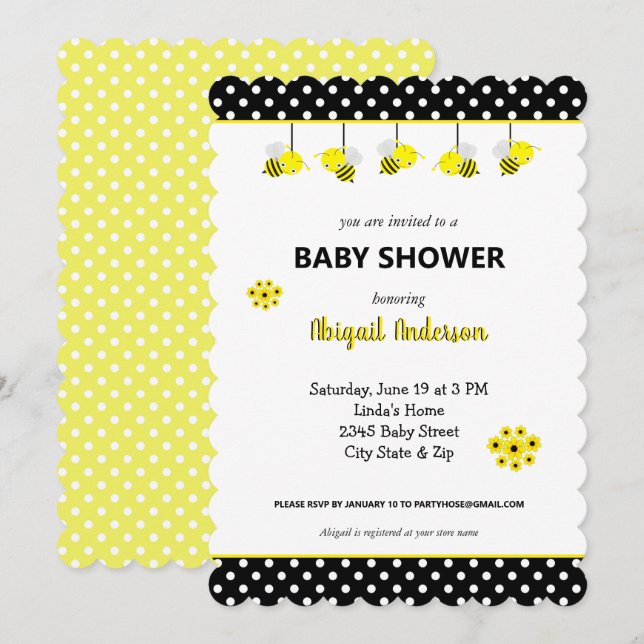 Adorable Bumble Bee Baby Shower Invitation (Front/Back)