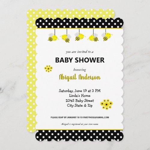 Adorable Bumble Bee Baby Shower Invitation