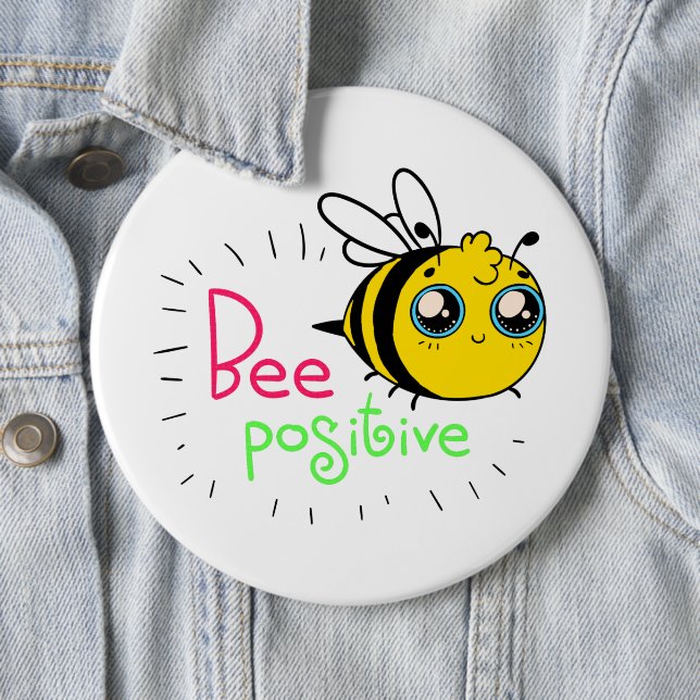 Adorable Bumble Bee Be Positive Motivational Button (In Situ)