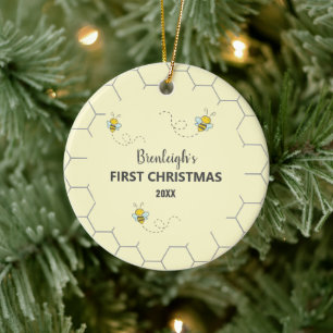 Adorable Bumble Bee First Christmas Custom Ceramic Ornament