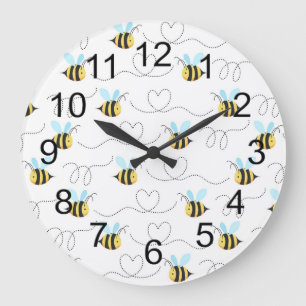 Adorable Bumble Bee Pattern Large Clock