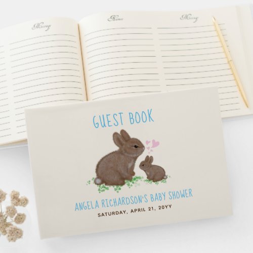 Adorable Bunnies Blue Baby Shower Guest Book