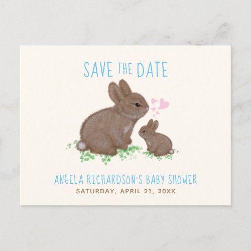 Adorable Bunnies Boy Baby Shower Save The Date Announcement Postcard