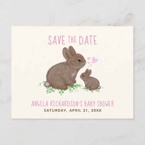 Adorable Bunnies Girl Baby Shower Save The Date Announcement Postcard