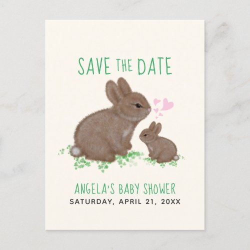 Adorable Bunnies Hearts Baby Shower Save The Date Announcement Postcard