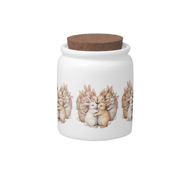 Adorable Bunnies in a Cozy Pastel Hug Illustration Candy Jar (Front)