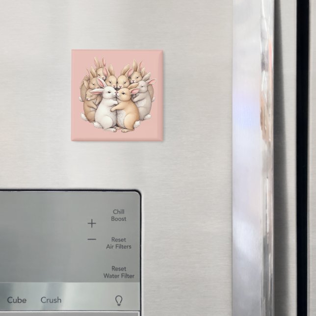 Adorable Bunnies in a Cozy Pastel Hug Illustration Magnet (In Situ (Fridge))