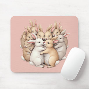 Adorable Bunnies in a Cozy Pastel Hug Illustration Mouse Pad