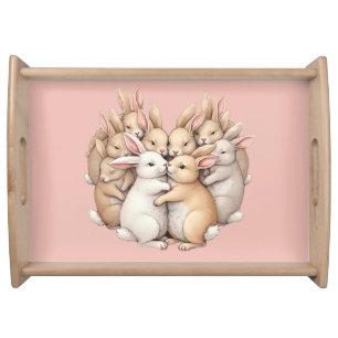 Adorable Bunnies in a Cozy Pastel Hug Illustration Serving Tray