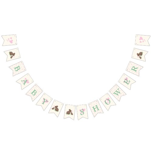 Adorable Bunnies in Clover with Hearts Baby Shower Bunting Flags