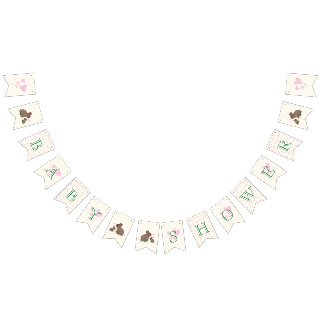 Adorable Bunnies in Clover with Hearts Baby Shower Bunting Flags (All)