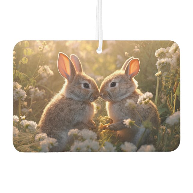 Adorable Bunnies in Spring Meadow Design Air Freshener (Front)