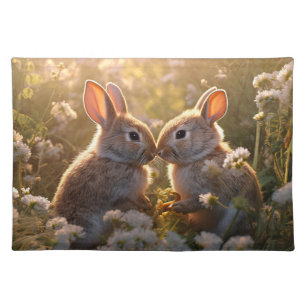 Adorable Bunnies in Spring Meadow Design Cloth Placemat