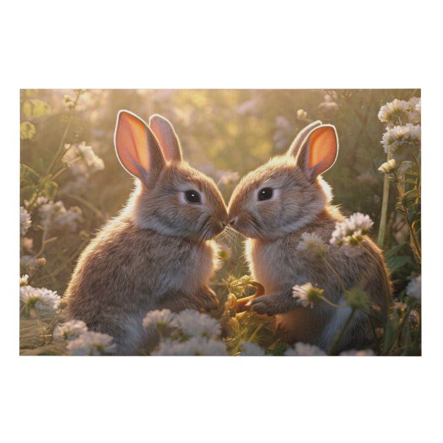 Adorable Bunnies in Spring Meadow Design Faux Canvas Print (Front)