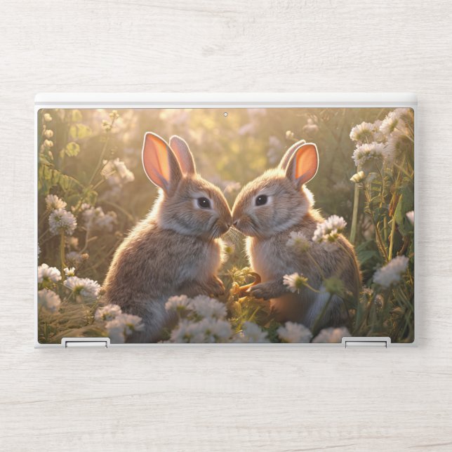 Adorable Bunnies in Spring Meadow Design HP Laptop Skin (Front)