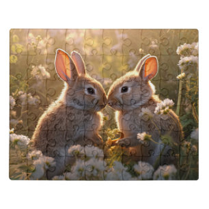 Adorable Bunnies in Spring Meadow Design Jigsaw Puzzle