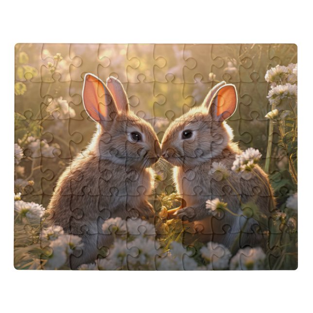 Adorable Bunnies in Spring Meadow Design Jigsaw Puzzle (Puzzle Horizontal)