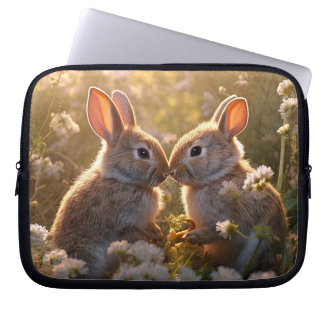 Adorable Bunnies in Spring Meadow Design Laptop Sleeve (Front)