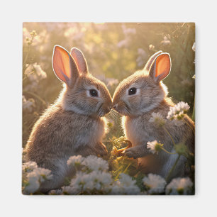 Adorable Bunnies in Spring Meadow Design Magnet