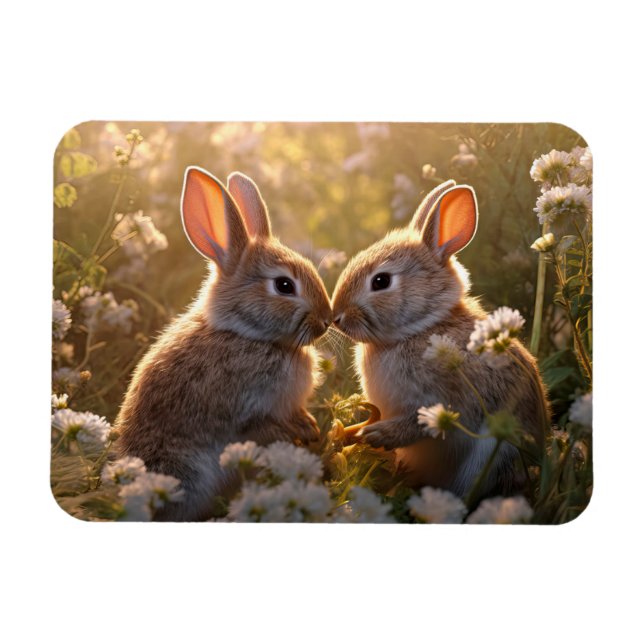 Adorable Bunnies in Spring Meadow Design Magnet (Horizontal)
