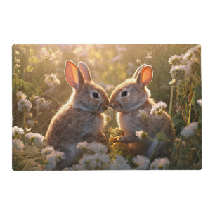 Adorable Bunnies in Spring Meadow Design Placemat