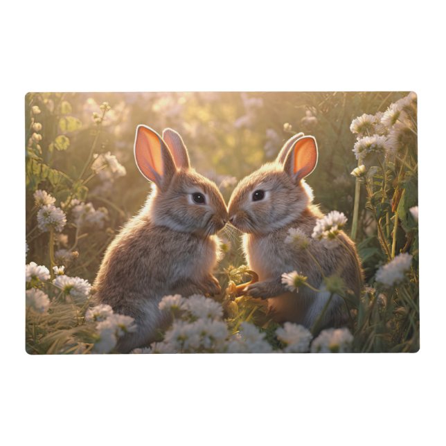 Adorable Bunnies in Spring Meadow Design Placemat (Front)