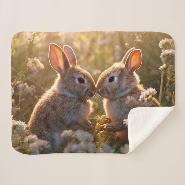 Adorable Bunnies in Spring Meadow Design Sherpa Blanket (Front (Horizontal))