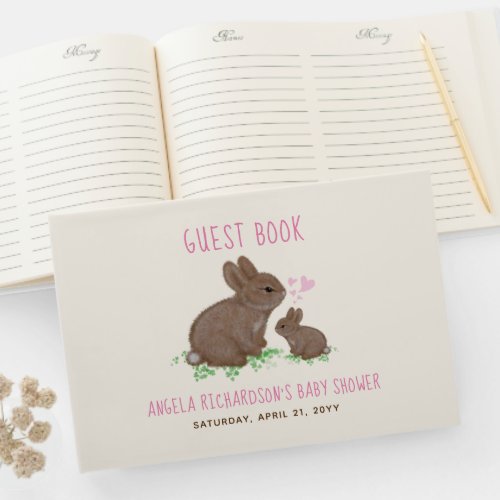 Adorable Bunnies Pink Baby Shower Guest Book