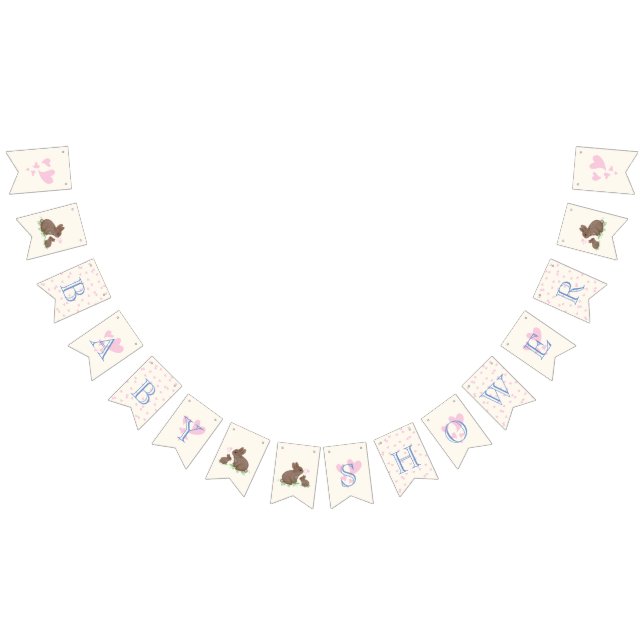 Adorable Bunnies with Hearts Boy Baby Shower Bunting Flags (All)